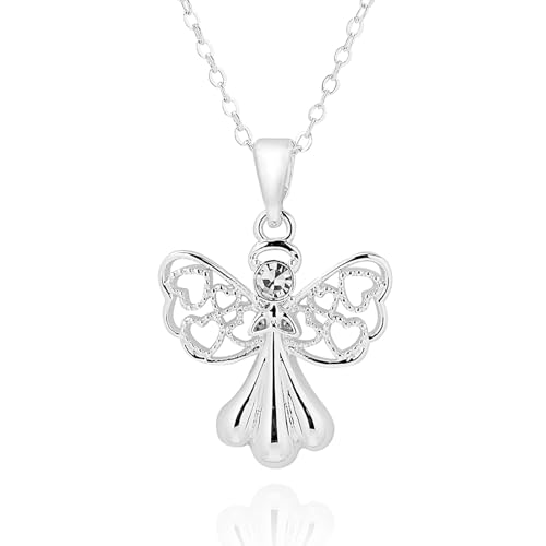 equilibrium Guardian Angel Collection Silver Plated Necklace with Crystal, Heart Design Pendant, Height: 1.8 x Width: 1.6 x Depth: 0.2 cm