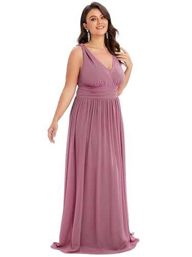Image of Ever-Pretty V Neck Sleeveless Pleated Chiffon Maxi Plus Size Formal Dress for Women Bridesmaid Dresses 09016-DA