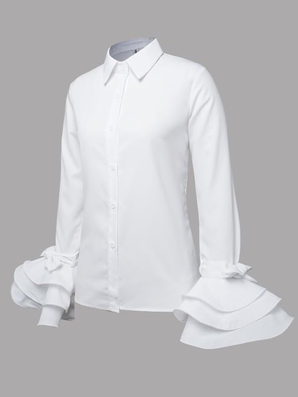 UOOZEE Womens Button Down Shirt Long Sleeve Dress Shirts Solid Work Blouse3
