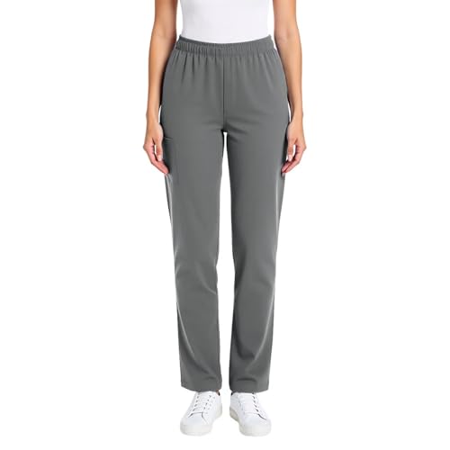Image of Scrub Pants for Women Drawstring Waist with Straight Leg High Waisted Solid Color Soft Breathable Pants with Pockets