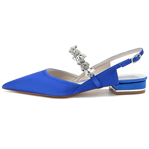 Wedding Flats Shoes for Bride Pointed Toe Satin Crystals Wedding Shoes Dress Flats Slingback for Women3