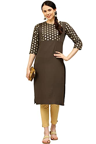 Image of Women's Crepe Printed Straight Kurti (ALC4039DGR1 Dark Grey XX-Large)