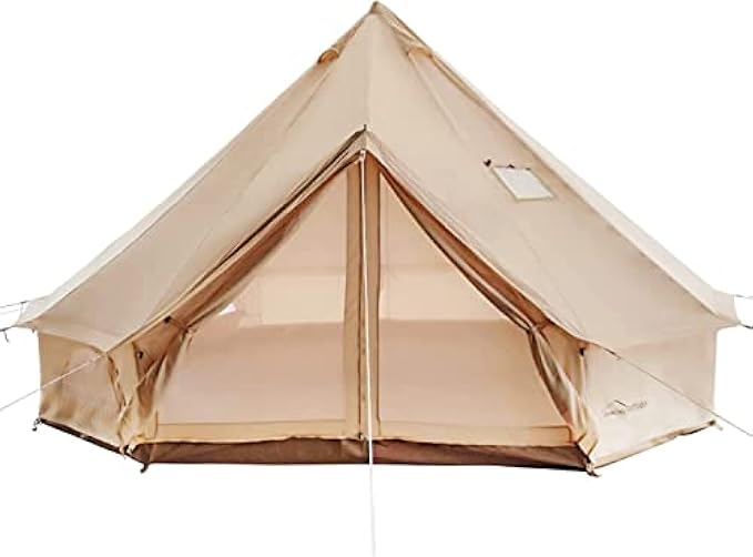 DANCHEL OUTDOOR B5 Pro Canvas Bell Tents w/ 2 Stove Jacks for 4 Season Family Camping, Waterproof Luxury Glamping Yurts Tent 100% Cotton Canvas All Year Living (2/4/6/8 Person)