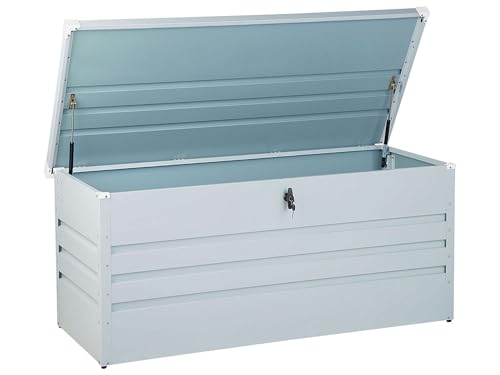 Beliani Große Metall-Gartentruhe 400 l hellgrau Kissenbox Auflagenbox für...