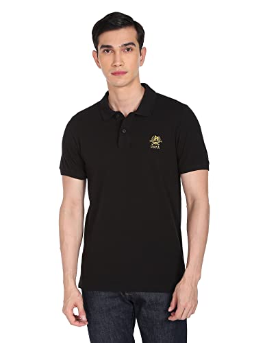 Men Black Solid Pique Knit Cotton Polo Shirt Men Black Solid Pique Knit Cotton Polo Shirt
