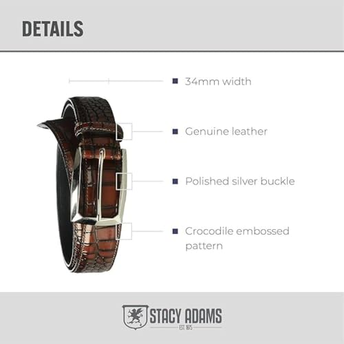 Stacy Adam's Leather Dress Belt for Dickinson Oxford, Suits, Pants, Classic, Formal, Business, Work, Smooth Edge, Croco, Ozzie Croc Burgundy, 44 by Stacy Adams - Image 2