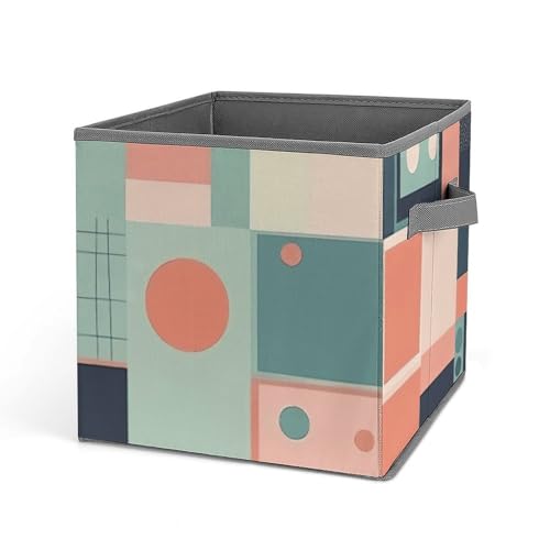 Colorful Square Shapes Storage Bins Foldable Closet Organizers with Reinforced Handle 10.6 Inch Cube Storage Bins for Clothing, Blanket, Pillows and Toys