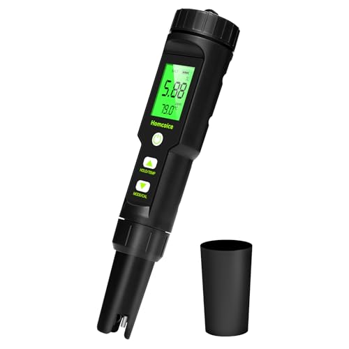 Homcoice PH Meter 5 in 1, PH TDS EC Salinity Temperature Tester, Pool pH Test IP67 Waterproof, Digital Salinity and PH Tester 0.01 High Precision with ATC Function