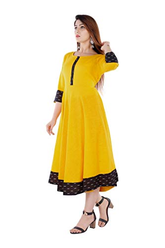 Image of Cotton Plain Black Parinted Lace Border Anarkali Dress Kurtis for Women - Not a Set with Dupatta or Pant