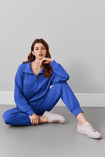 Image of PINSPARK 2 Piece Sets for Women Long Sleeve Half Zip Tracksuit Jogger Sets | 2026 Fall Travel Outfits Lounge Set, Lightweight Soft Air Layer Fabric, Kangaroo Pocket Sweatshirt, Drawstring Joggers Pants