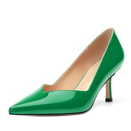 Image of Women Pointed Closed Toe 2.5 Inch Kitten Heel Slip On Pumps | Elegant Comfort Formal Dress Footwear, Versatile Ladies Shoes For Office Wedding Party Evening Daily Occasions