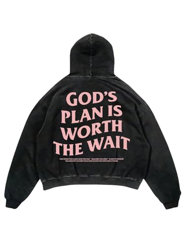 SOLY HUX Men's Letter Graphic Long Sleeve Hoodies Drop Shoulder Baggy Sweatshirts Vintage Preppy Clothes