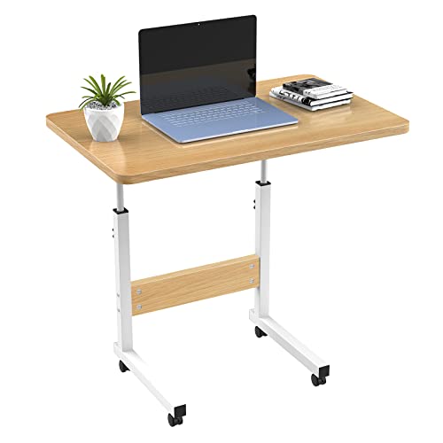 ARunThLana Table Roulante 60x40cm, Bureau, Lit Canapé, Bois, Réglable en Hauteur 61-96cm, Roulettes, Table d'Appoint Angle Réglable, Chambre, Canapé, Bois
