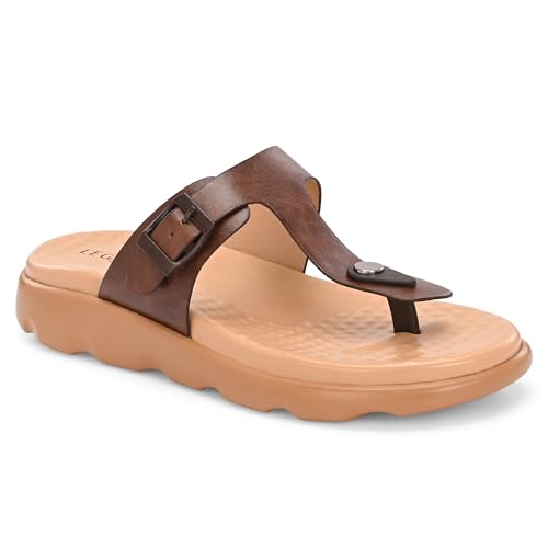 Image of Legwork Women's Orthopaedic T-Strap Thong Sandal | Acupressure Massage Footbed | EVA Cushioned Platform Sole | Doctor Arch Support | Adjustable Buckle Strap | Diabetic Friendly Flat Sandals for Women | UK 3-8 | Brown, Tan, Pink