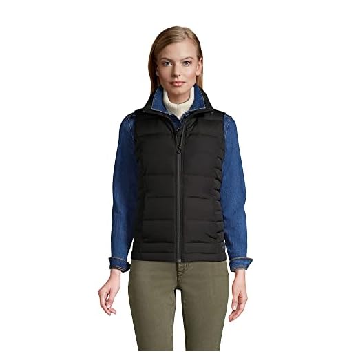 Lands' End Womens Puffer Down Vest Black Petite Medium