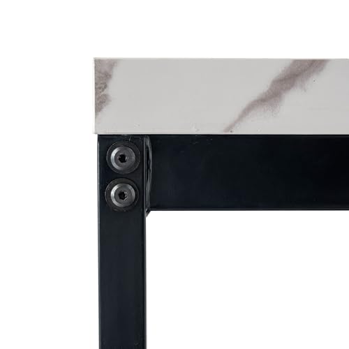 FurnitureR Tables à Service de Jardin en Imitation Marbre Blanc, pour 4 à 6 Personnes, Plateau en Bois Epais avec Structure Métallique, pour Terrasse, Patio, Salle à Manger, Garden, 150 x 75 x 75cm – Image 6