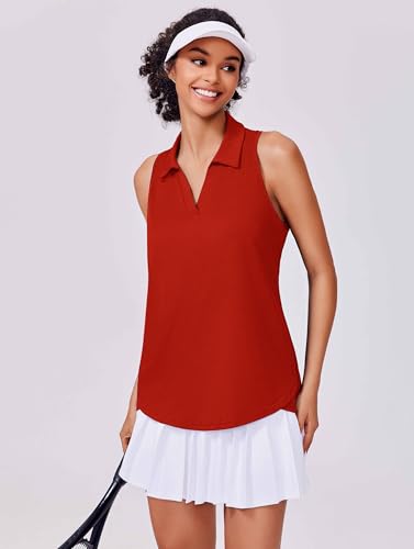 Image of PINSPARK Womens Golf Shirt UPF 50+ Sleeveless Collared Shirts Quick Dry Tennis Polo V-Neck Racerback Athletic Workout Tank