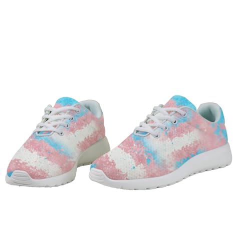 Transgender Flag Art Shoes for Women Men Trail Running Fashion Sneakers Breathable Mesh Tennis Athletic Shoes White4