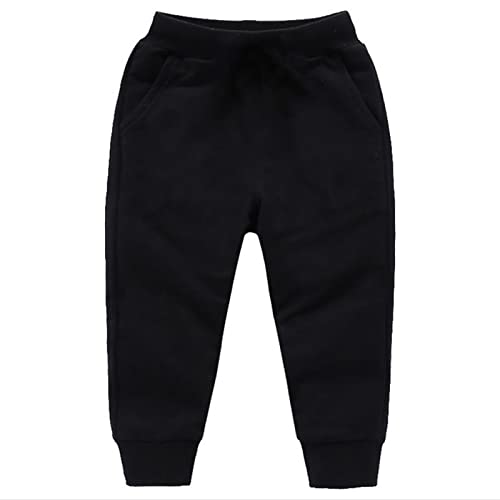 Baby Girls Boys Pants Toddler Cotton Pull on Jogger Kids Solid Elastic Waist Sweatpants Baggy (Black, 4-5 Years)