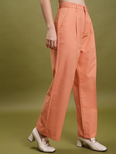 Image of Tokyo Talkies Women's Straight Fit Regular Trousers | Stretchable Trousers| Mid-Rise