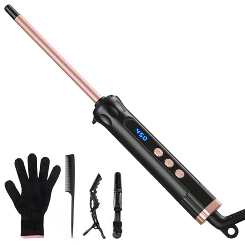 3/8 Inch Curling Iron Wand for Long Short Hair, Small Ceramic Barrel Hair Curler with Adjustable Temperature, 9mm Mini Curling Irons for Springy Spiral Tight Curls, Dual Voltage
