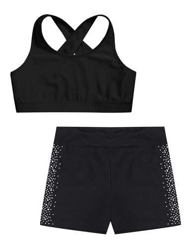 Girls 2 Pcs Racer Back Top and Booty Shorts Athletic Workout Outfits Gymnastics Activewear Ballet Dance Set4