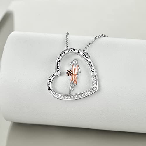 YFN Basketball Jewelry Gifts Sterling Silver Heart Basketball Pendant Necklace for Women Sports Lovers2