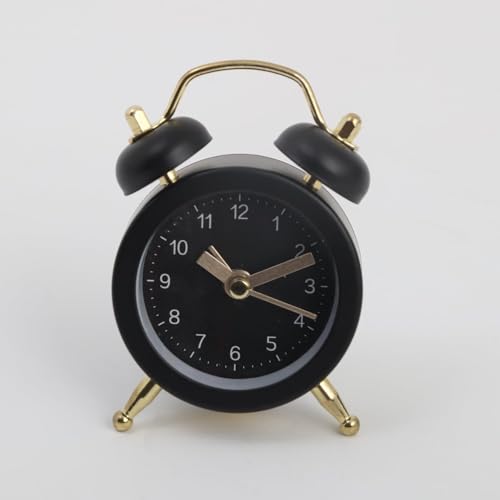 Image of BUQARO Retro Twin Bell Alarm Clock - Metal Body Mini Vintage Table Clock with Soft Alarm Sound for Kids, Students & Gifting (Small Size | Black)