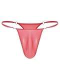 Linyuir Homme String en Latex Tanga Mini Micro Slip Bikini Basse Poitrine Braguette sous Vêtement en Taille Haute Thong T Back G String pour Club Rose Taille Unique