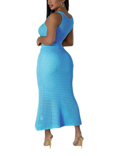 Image of Women Plus Two-Piece Skirt Set Tassel Fishing Net Knittin Hollow Out Off Shoulder Beach Dresses Swimsuit Cover Ups