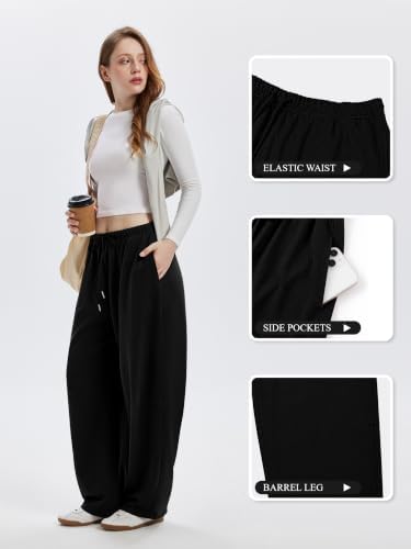 Sampeel Sweatpants Women Wide Leg Barrel Pants Fall Fashion Clothes Black S — view 4