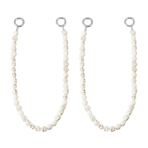 SUPERFINDINGS 2Pcs Halloween Skull Curtain Tie Backs Natural Synthetic Turquoise Curtain Ties with Stainless Steel Rings White Curtain Holdbacks Decorative Tie Backs for Bedroom Office Drapes Curtain