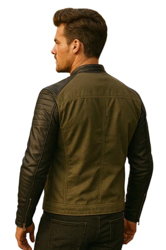 Mens Cafe Racer Biker Vintage Motorcycle Rider Casual Cotton Leather Jacket3