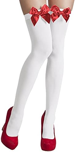 Calze Autoreggenti Con Fiocco - 2 Paia In Velluto E Nylon - Bianco E Nero Per Costume E Carnevale - Foto 2