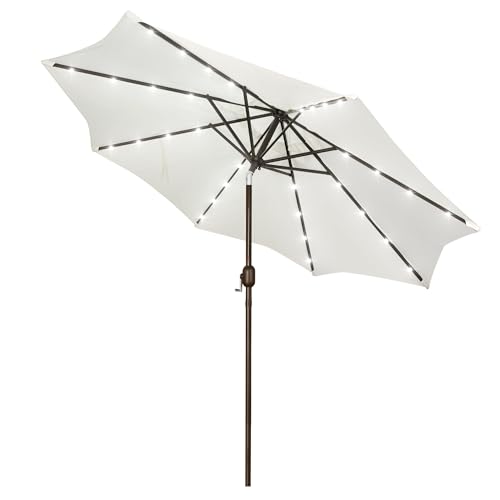 Image of Blissun 9 ft Solar Umbrella, 32 LED Lighted Patio Umbrella, Table Market Umbrella, Outdoor Umbrella for Garden, Deck, Backyard, Pool and Beach (Creamy White)