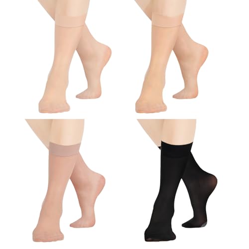 Ouligay 4 Pairs Sheer Socks Women,Thin Socks,Nylon Sock Ankle High for Women Spring and Summer Breathable Cool Sock(4 Color)