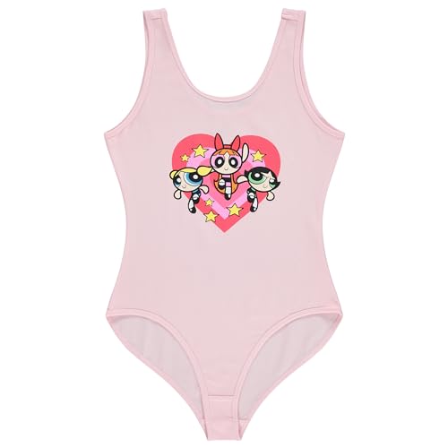 Ladies Powerpuff Girls Bodysuit - Powerpuff Girls Shapewear - Buttercup Blosson Bubble and Mojo JoJo Girls Tank Top Bodysuit (Light Pink Medium)