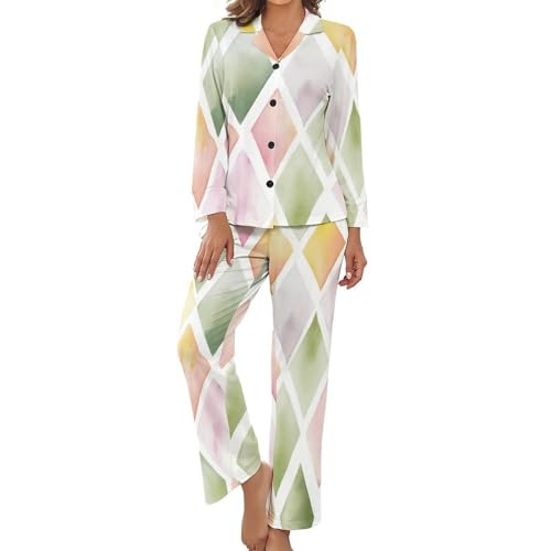 Pyjama femme imprimé losange aquarelle pour des soirées cocooning et des nuits sereines