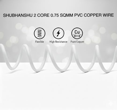 Image of 2 Core X 0.75 SQMM Copper Round Wire | PVC Insulated Flexible Electric Cable | ISI Certified | Pure Copper Cable | 90 Meters | White | Round