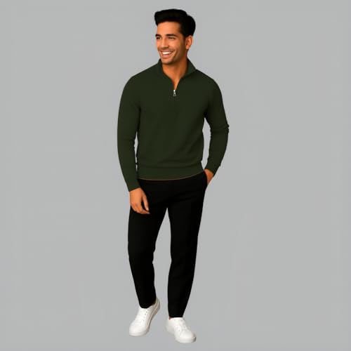 Image of Mack Jonney Men's Fleece Half-Zip High Neck Sweatshirt | Warm & Stylish Winter Wear -M4380