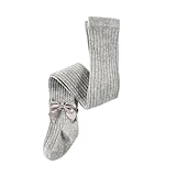 Baby Girls’ Spring Autumn Cotton Knit Tights - Fashion Bowknot Design, Soft Pantyhose for Toddlers & Kids(GRAY,2-4Years)
