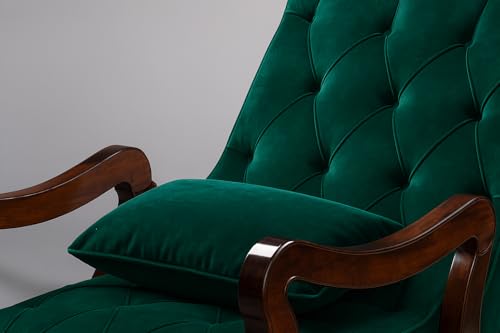 Image of CRAFTCITY Sheesham Wood Elegant Chair with Pillow and Matching Foot Stool /Living Room Chair /Rose Wood Rocking Chair,Pre-Assembled (Green, Rocking Chair with Ottoman)