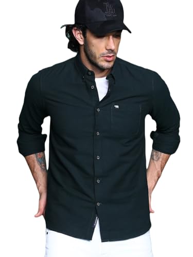 THE BEAR HOUSE Men Green Solid Slim Fit Shirt