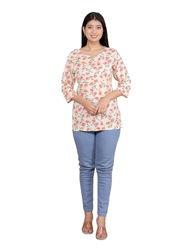 Image of NUVIRA Women's Rayon Printed Short Kurti Stylish Kurta for Women Trendy Short Kurta for Daily & Office Wear PR27 White