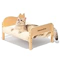 MEWOOFUN Elevated Stackable Cat Bed Kitten Bed for Indoor Cats, Plush Cute Cat Sofa Floor Standing, Wooden Cat Couch for Resting and Sleeping, White