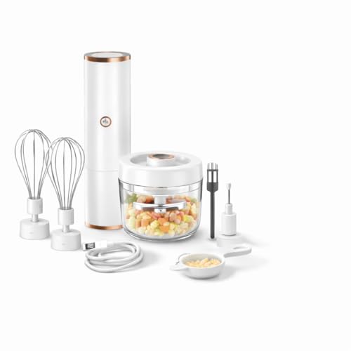 Image of Vasukie 2-in-1 Wireless Electric Hand Mixer & Vegetable Chopper, Egg Beater with Whisk Attachment, Portable Mini Food Processor for Cream, Egg, Garlic & Vegetable Chopping