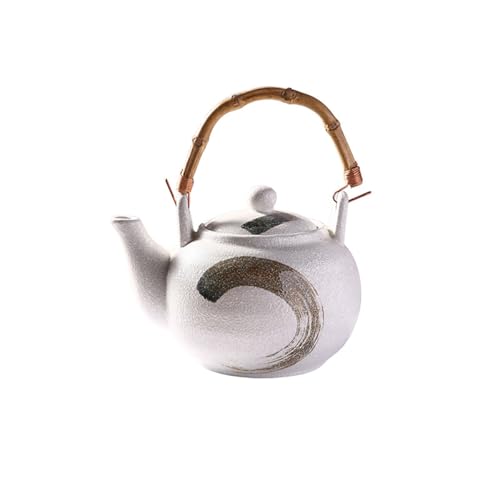 SHIHEER ティーポット 陶器 急須 丸型 お茶ポット 粗陶 丸胴 竹製取っ手付き 陶やかん 耐熱 厚手 レトロモダン 土瓶蒸し 料亭 旅館 和食器 飲食店 業務用 器 食器 柄 日本茶 紅茶 普段使い 使いやすい 洗いやすい おしゃれ 03YUANH