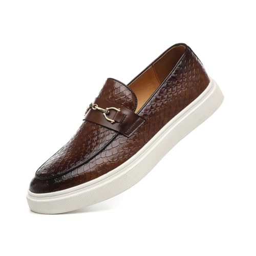 Santimon Men's Slip-On Woven Loafers, PU Leather Upper, Moc Toe, Dress Party Shoes for Men