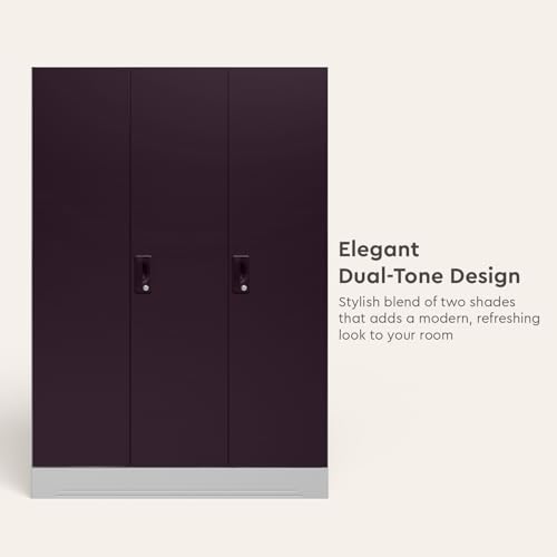 Image of Interio by Godrej Slimline 3 Door Steel Almirah (Royal Ivory and Textured Shellwine Red) + 1 Year Warranty, Locker, 7 Shelves