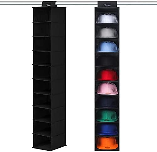 VAESIDA Hat Rack for Closet, 10 Shelf Hanging Hat Organiser for Baseball Caps Storage, Hat Holder Organiser for Hat Display, Best Space Saving Hat Racks for Baseball Cap Organiser, Black
